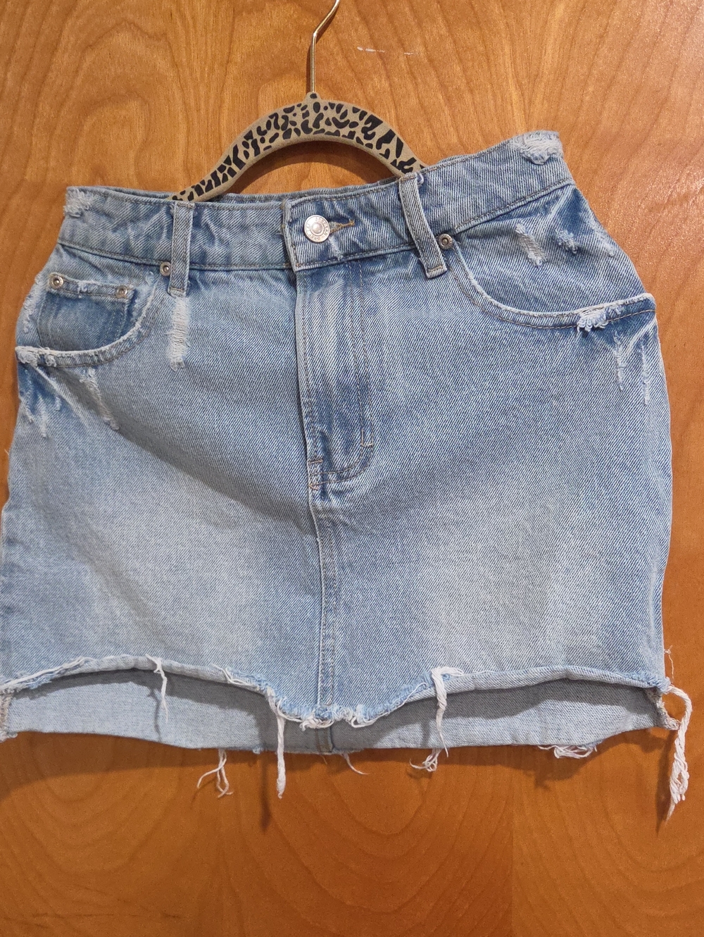 GREY LAB Light Blue Distressed Denim Mini Skirt